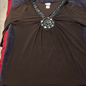 Elegant Brown Top with Beaded Detail